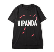 hipanda你好熊猫设计潮牌女款休闲黑色英文印花圆领，上衣短袖t恤