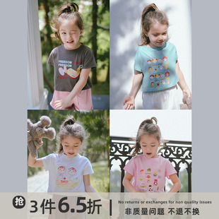 史豌豆女童短袖t恤2023夏装洋气时髦短款上衣小女孩印花半袖
