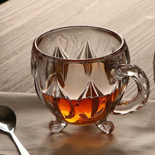 复古带把咖啡杯设计感水晶玻璃水杯耐热家用可爱牛奶杯女士花茶杯