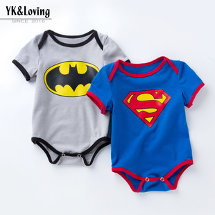 夏装宝宝衣服婴儿卡通超人蝙蝠侠，造型三角哈衣儿童时尚爬服棉