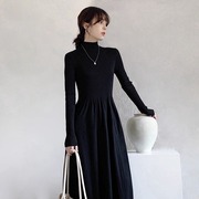 XZOXZO黑色配大衣针织洋装女2022H秋季内搭打底长版毛衣裙子