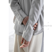kuyiou脊袖口复古造型口袋，圆弧下摆小立领宽松落肩长袖衬衫男