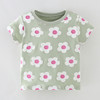 可爱女童纯棉短袖t恤宝宝，豆绿色花朵半袖上衣，儿童夏装打底体恤衫t