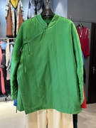 k牌女款绿色真丝加棉棉服立领长袖侧开系袋中式宽松版高品质