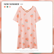 浪莎莫代尔短袖睡裙，女夏天大码，2023年可爱水蜜桃睡衣连衣裙