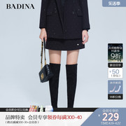 芭蒂娜黑色半身裙冬季时尚减龄钉钻设计感名媛高级短裙女
