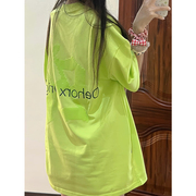 荧光绿短袖t恤女夏季美式高街国潮牌2024设计感小众宽松上衣