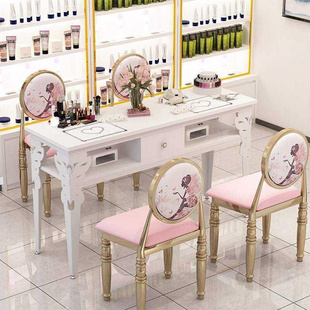 简易桌子单人简约现代双人桌梳妆台，套装靠椅组合椅凳美甲成人化妆