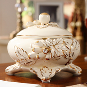 欧式烟灰缸带盖防风装饰品创意陶瓷客厅奢华个性时尚实用茶几摆件