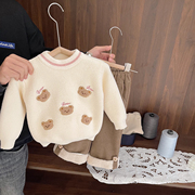 1-5岁女宝宝超软水貂绒小熊毛衣女童秋冬装2女婴儿加厚针织打底衫