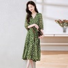 绿色雪纺连衣裙衬衫裙，夏季2023年女韩版收腰端庄春秋气质长裙