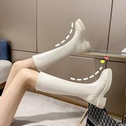 gg。香港内增高白色长靴女秋冬2023真皮，长筒小个子不过膝显瘦