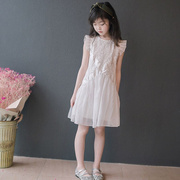 女童礼服公主裙童装洋气儿童连衣裙夏装网红超仙白色裙子蕾丝飞袖