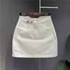 不规则白色水洗棉弹牛仔短裙，2024年夏季弹力，修身a字包臀裙潮