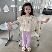 儿童设计感韩版喇叭裤两件套2023小童短袖，套装夏女童(夏女童)洋气童装