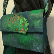 绿色包 植鞣 腋下包设计师原创 斜跨单肩包 手绘艺术 小众 手拎包