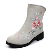 绣花女短靴加绒秋冬保暖水钻花朵民族，时尚防滑耐磨老北京布鞋