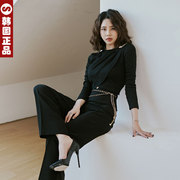 韩国轻熟高腰上衣女法式设计感露脐短款衬衫通勤打底衬衣