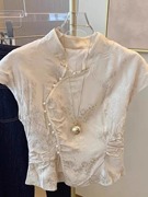 新中式珍珠盘扣立领衬衫，女2024夏季气质，复古修身显瘦国风衬衣