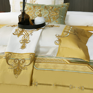 高端欧式别墅豪华床上用品全棉，四件套贡缎提花，刺绣婚庆床品十件套
