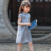 儿童旗袍夏季女童民国风古风，汉服中式短袖唐装洋气纯色连衣裙