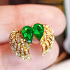 宝创集0.73克拉潘杰希尔天然祖母绿天使之翼耳钉18k金镶钻(金镶钻)女耳环