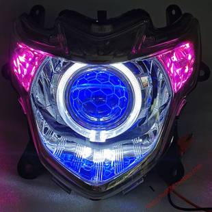 红宝摩托车改装q5海5双光透镜，天使眼氙气灯恶魔眼大灯前照灯超亮
