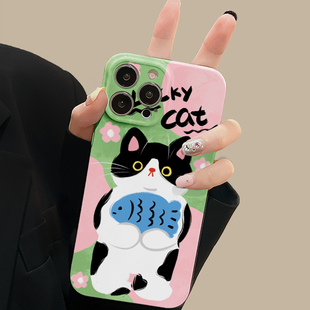 可爱甜酷奶牛猫咪趣味小众卡通适用iphone15promax苹果小米14华为mate60pro红米vivo荣耀oppo菲林手机壳