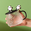 可爱熊猫耐热玻璃水杯带盖勺女生高颜值马克杯子办公室咖啡牛奶杯