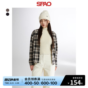 SPAO韩国同款2024年春季女士宽松长袖翻领格子衬衫SPYCE11W01