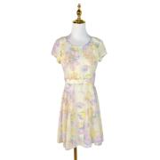 C6071夏季刺绣印花高腰女裙气质时尚短袖两件套连衣裙雪纺裙