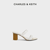charles&keith春夏，女鞋ck1-60280384简约粗高跟，一字凉拖鞋女