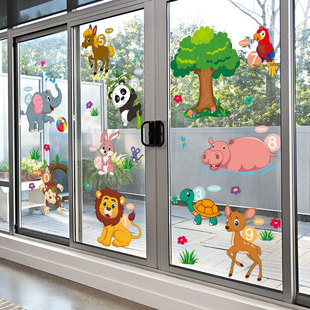 卡通玻璃贴纸幼儿园，环创主题墙儿童房间教室布置装饰窗贴贴画窗花