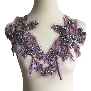 水晶紫色玻璃钻重工钉珠大对称钻花diy大衣，外套礼服装饰手缝珠花