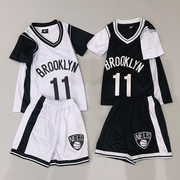 儿童短袖假两件篮球服篮网欧文11号球衣男女童，夏装运动速干衣套装