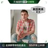 luckybrand男士格子短袖，实用衬衫-浅红色美国奥莱直发