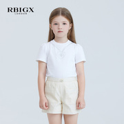 rbigx瑞比克童装秋季女童，甜美爱心设计感短袖百搭t恤