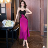 法式复古氛围感缎面气质长裙子性感裹胸紫色显白吊带连衣裙20568