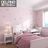 环保无缝墙布现代简约墙纸温馨女孩公主房间粉色蝴蝶壁布包安装