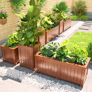 防腐木花箱长方形庭院组合公园，户外稳固绿化种菜盆承重家用种植箱