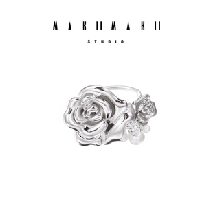 MAKIIMAKII 原创设计珍珠玫瑰花簇戒指开口可调节指环时髦好物