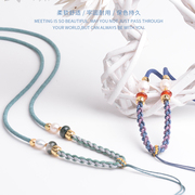 原创手工时尚莫兰迪色系，编织珍珠项链挂绳翡翠，水晶玛瑙毛衣链挂绳