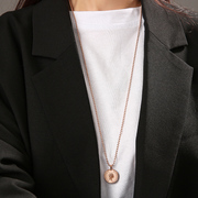 网红款毛衣链长款2023年韩国时尚硬币金币项链，高档钛钢玫瑰金