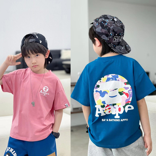 DLIDLIKIDS 夏季日系童装儿童彩色印花圆领男童粉色短袖T恤潮
