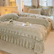 冬季全夹棉床盖四件套婴儿绒保暖被套纯色床单牛奶珊瑚绒加厚床上