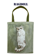 插画水彩浅绿布偶猫布艺卡通动物随身帆布小挎包帆布包手提包布包