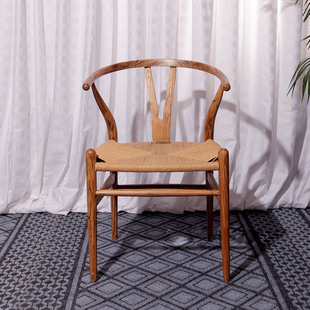 老榆木实木餐椅北欧y椅靠背书桌椅咖啡，圈椅现代设计叉骨休闲椅子