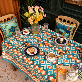 北欧轻奢蓝色雪尼尔桌布，防水防烫桌面盖布，防尘台布短毛绒美式复古