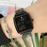  女表表带 手表黑色玫瑰金色水中性UG方形时尚石英国产腕表