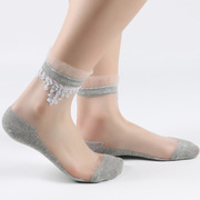 恒源祥丝袜女中筒薄款夏季冰丝透明纯棉，底防滑耐磨水晶玻璃袜子蕾